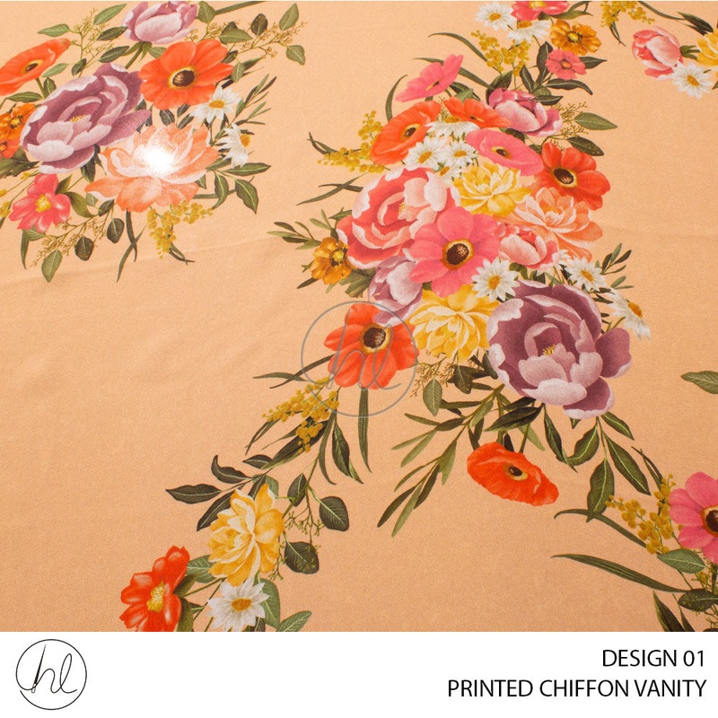 PRINTED CHIFFON VANITY PER M51 DESIGN 01 ORANGE 150CM WIDE