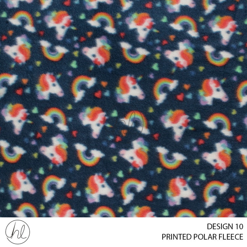 PRINTED POLSR FLEECE RAINBOW UNICORN DESIGN 10 BLUE 150CM PER M