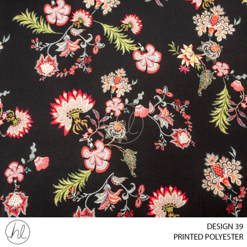 PRINTED POLYESTER DOMINO PER M BLACK DESIGN 39 150CM WIDE