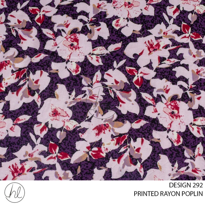 RAYON POPLIN PRINT 51 PER M PURPLE DESIGN 292 150CM WIDE