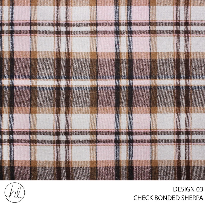 SHERPA BONDED CHECK FABRIC 150CM PINK ROLL ROLL 001
