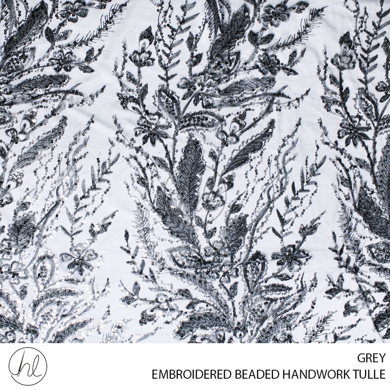 EMBROIDERED BEADED HANDWORK TULLE 55 GREY 140CM PER M