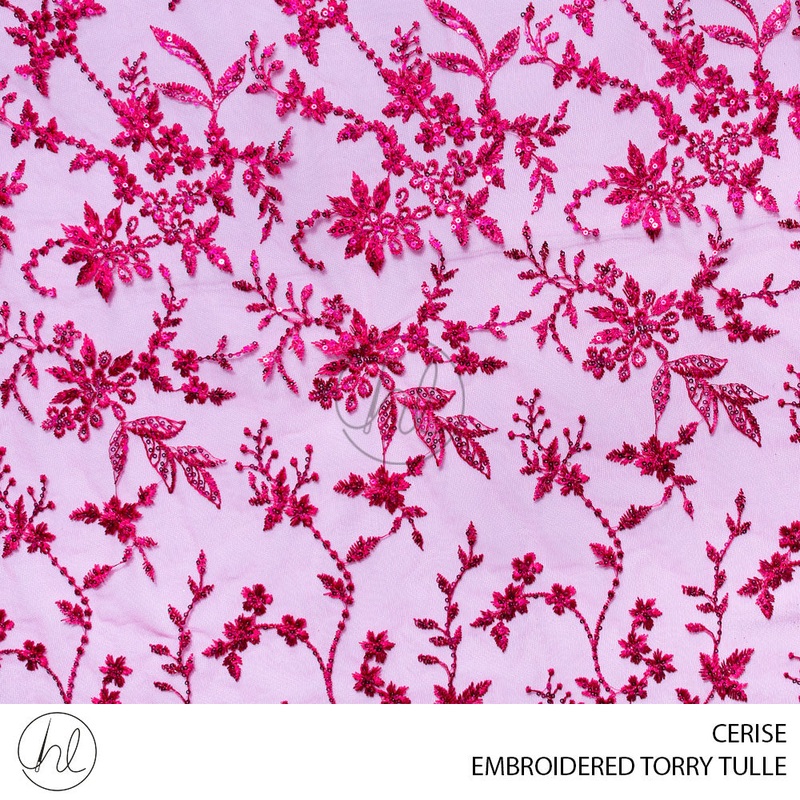 EMBROIDERED TORRY TULLE 53 CERISE 130CM PER M
