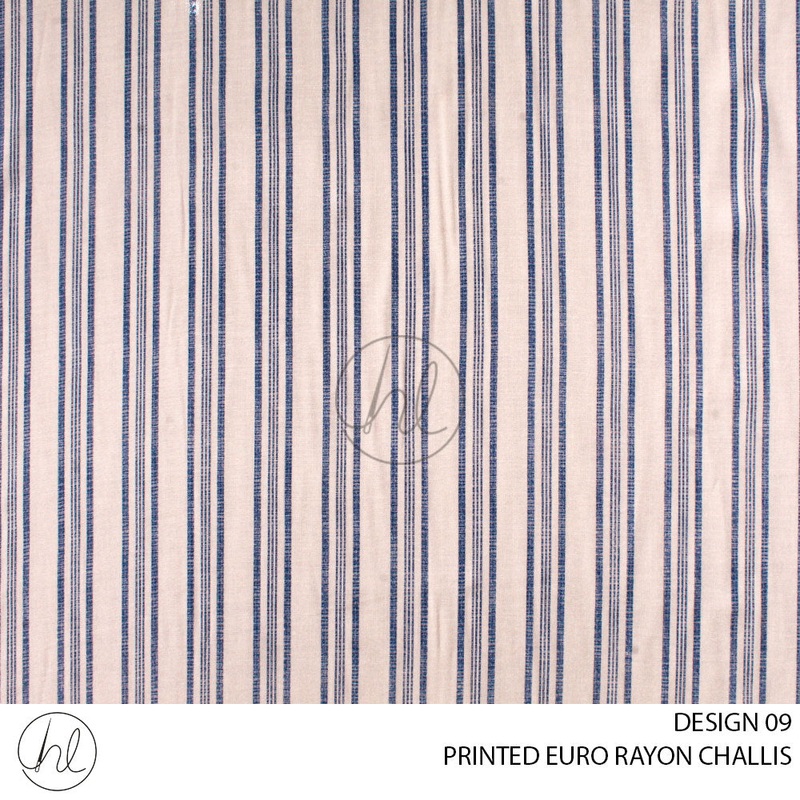 PRINTED EURO RAYON CHALLIS PER M BLUE DESIGN 09 150CM WIDE