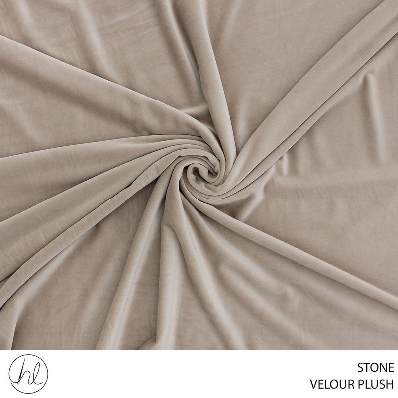 VELOUR PLUSH PLAIN FABRIC 150CM STONE ROLL ROLL 001