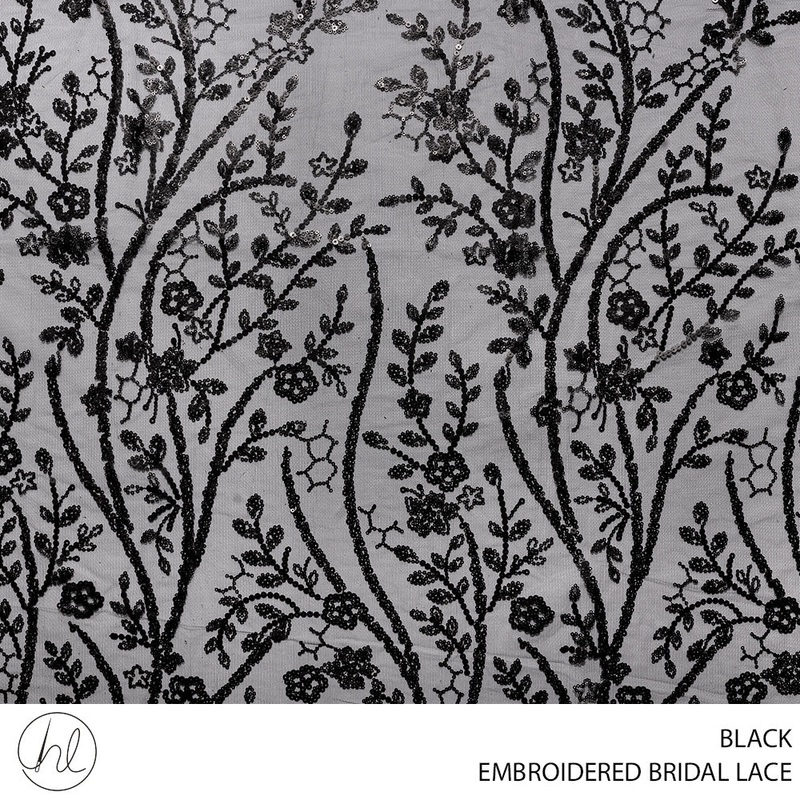 BRIDAL LACE EMB BEADED FABRIC 140CM BLACK ROLL ROLL 001