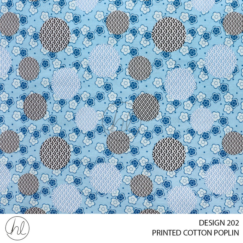 PRINTED COTTON POPLIN 51 AQUA 145CM PER M