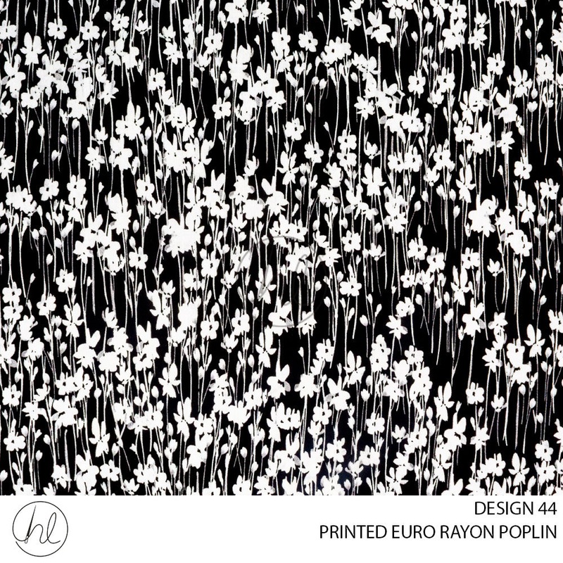 PRINTED EURO RAYON POPLIN  PER M  BLACK DESIGN 44 150CM WIDE