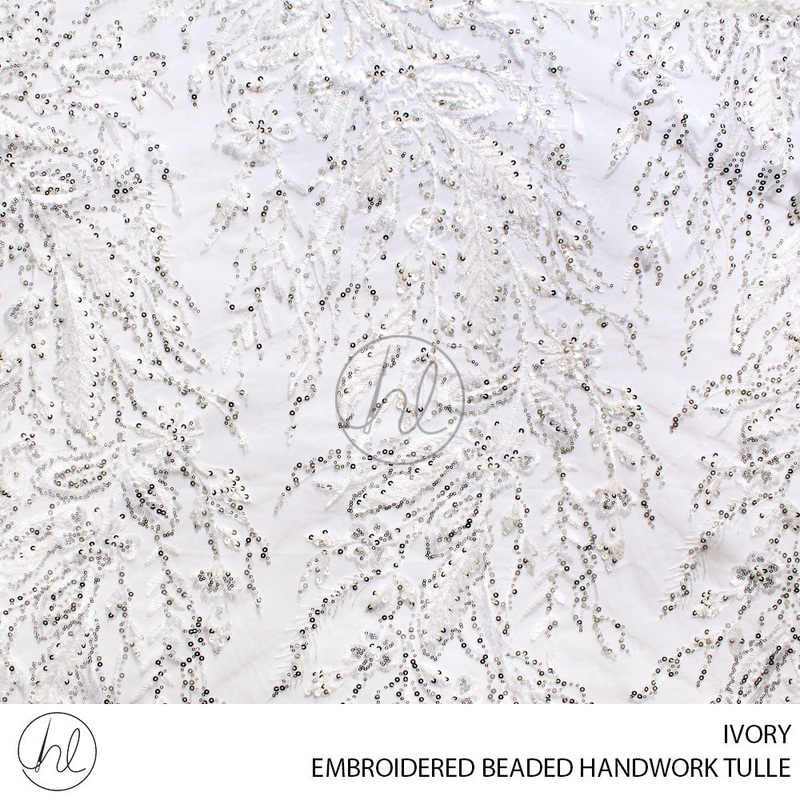 EMBROIDERED BEADED HANDWORK TULLE 55 IVORY 140CM PER M