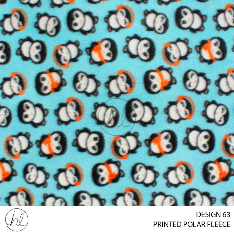 PRINTED POLAR FLEECE COOL PENGUINS DESIGN 63 LIGHT BLUE 150CM PER M
