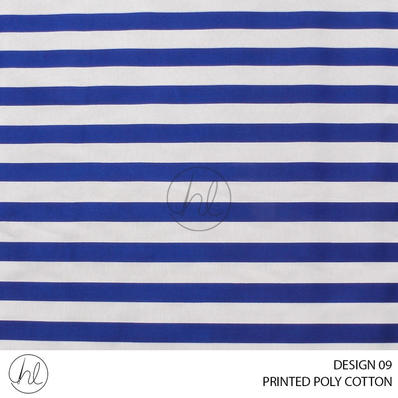 PRINTED POLY COTTON STRIPE DESIGN 09 ROYAL 115CM PER M