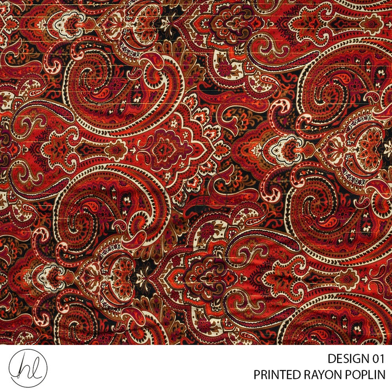 Printed Rayon Poplin 56 Red 150cm Per M