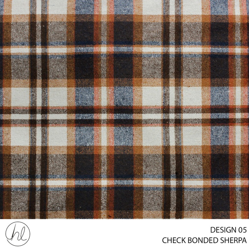 SHERPA BONDED CHECK FABRIC 150CM BROWN ROLL ROLL 001