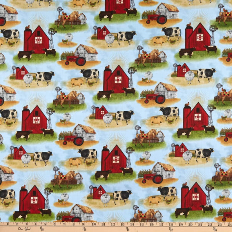 On the Farm by 3 Wishes Animals on Blue