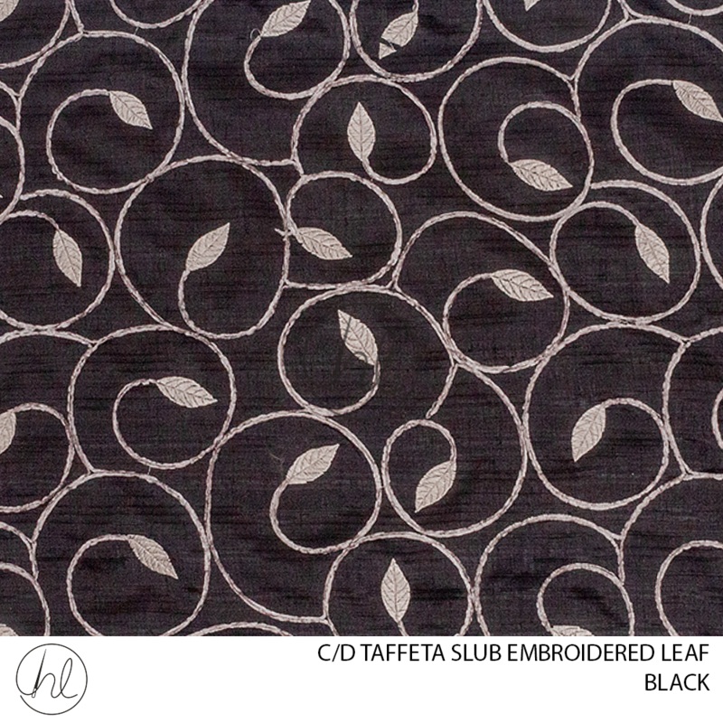C/D Embroidered Tafetta Slub Leaf PD 1756280cm Black
