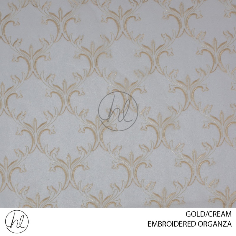 EMBROIDERED ORGANZA 64 GOLD/CREAM PER M 280CM WIDE