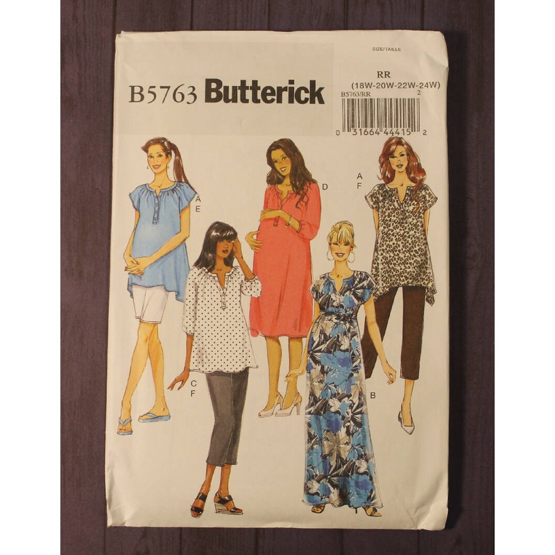 Butterick 5763 Womens Maternity Top, Dress, Shorts, and Pants