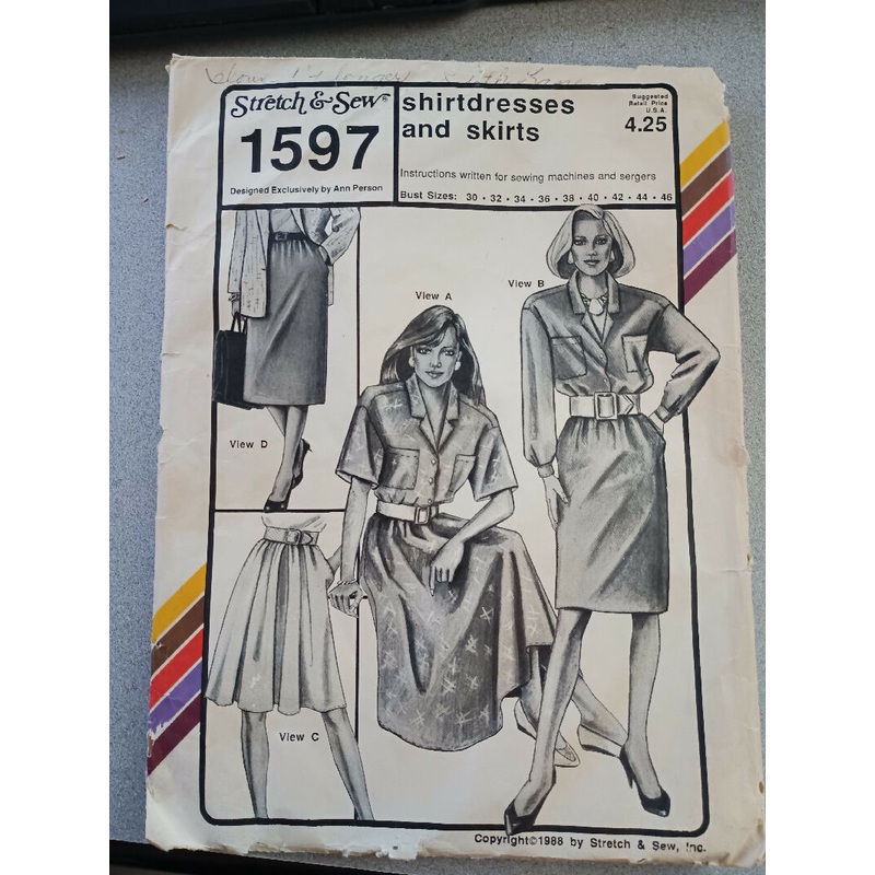 Vintage 1988 Stretch & Sew pattern 1597, Shirtdresses and skirts