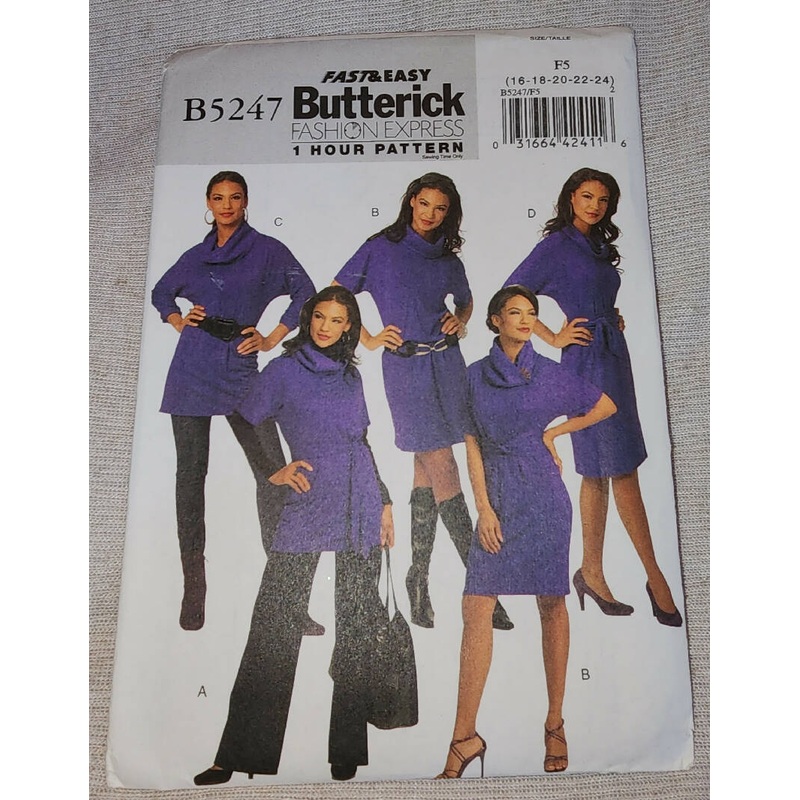 Butterick 5247 - Misses Tunic & Dress, UC/FF, SZ 16-24