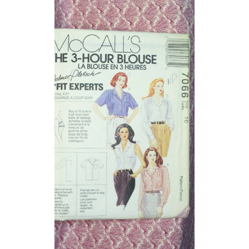McCall's 7066 The 3 Hour Blouse. Palmer/Pletsch size 16