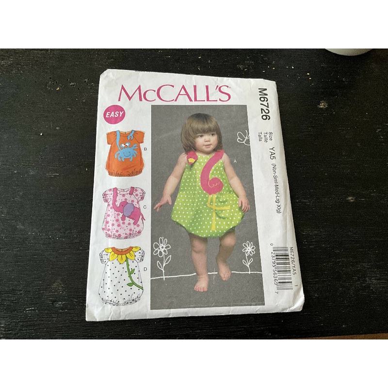 McCalls M6726 - Baby/Toddler Romper Pattern with Appliqus, Unopened, Size NB-XL