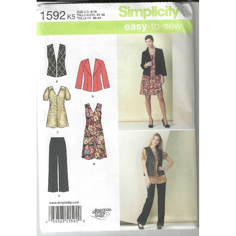 Misses Pants, dress, tunic. jacket or vest pattern for sizes 8-16 by Simplicity