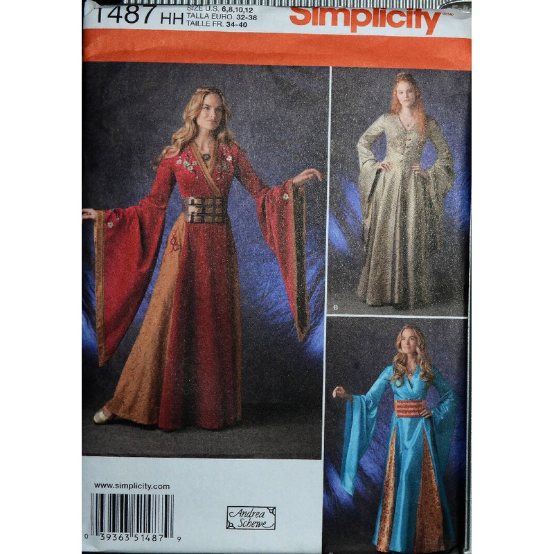 Simplicity 1487 Dress Costume Sewing Pattern Gown Medieval Renaissance Sz 6-12