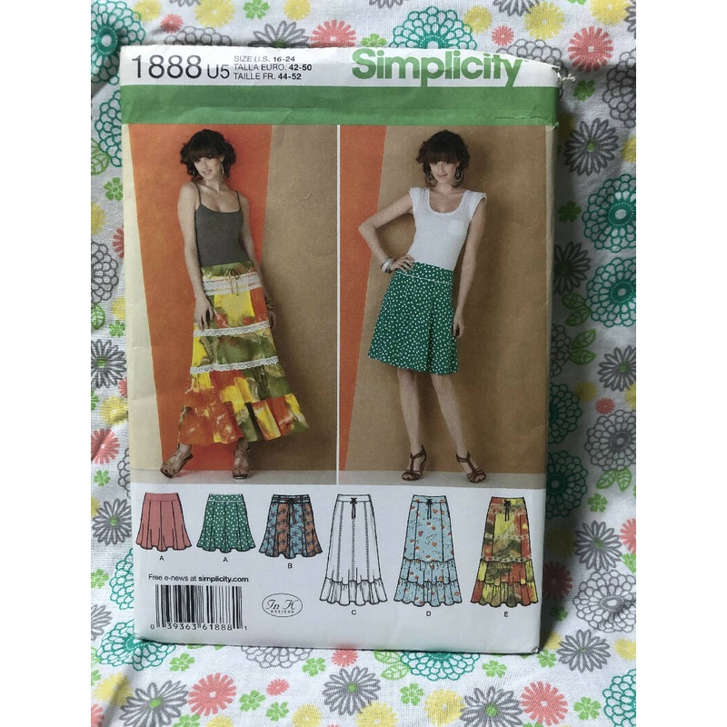 Simplicity 1888 Misses Gored and Ruffled skirt in length variations sizes 16-24 UC FF