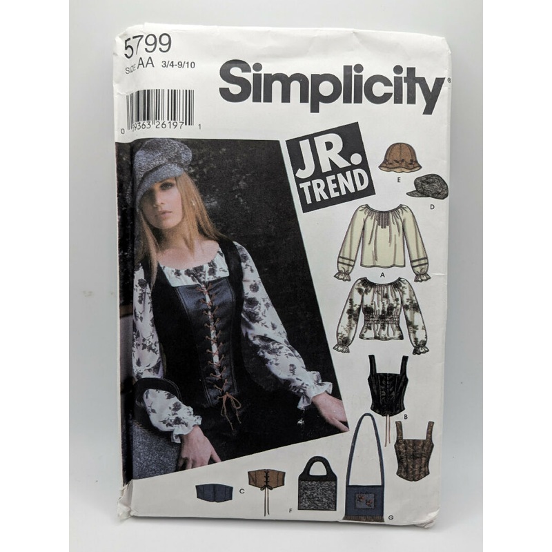 Simplicity 5799 JR. Trend Blouse, Corset & Accessories Pattern Sizes 3/4-9/10