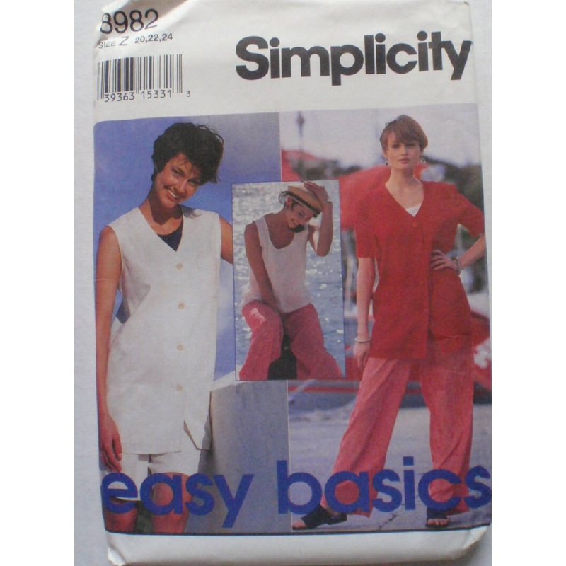 Simplicity 8982 Easy Basics Pants or Shorts, Top, Jacket, Vest Pattern - Size 20-22-24, Bust 42-46