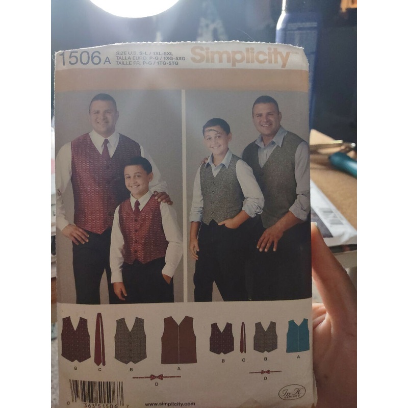 simplicity men's & child vest pattern 1506