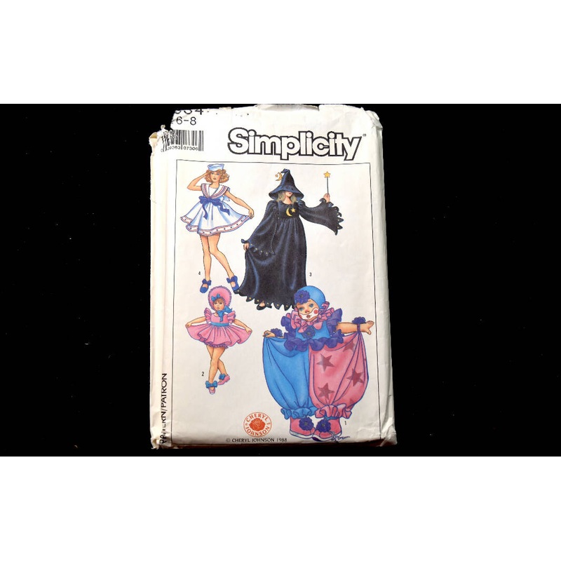 Vintage 1988 Simplicity 8834 Costume Sewing Pattern - Girls Sizes 6-8 - Clown, Baby Doll, Witch, Sailor