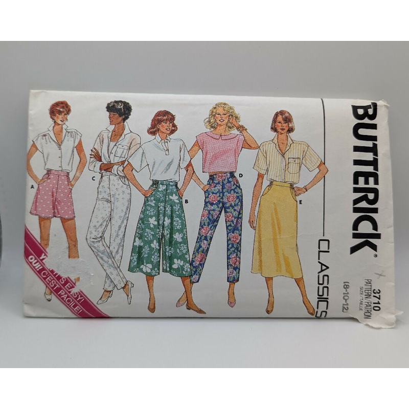 VTG Butterick 3710 Misses' Shorts, Pants, Skirt & Culottes Pattern Sizes 8-12 - Cut