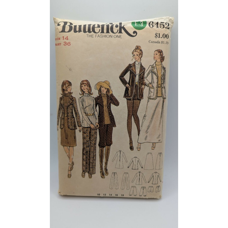 VTG Butterick 6452 Misses' Jacket, Dress, Top, Skirt, Pants, Shorts & Knickers Pattern Size 14