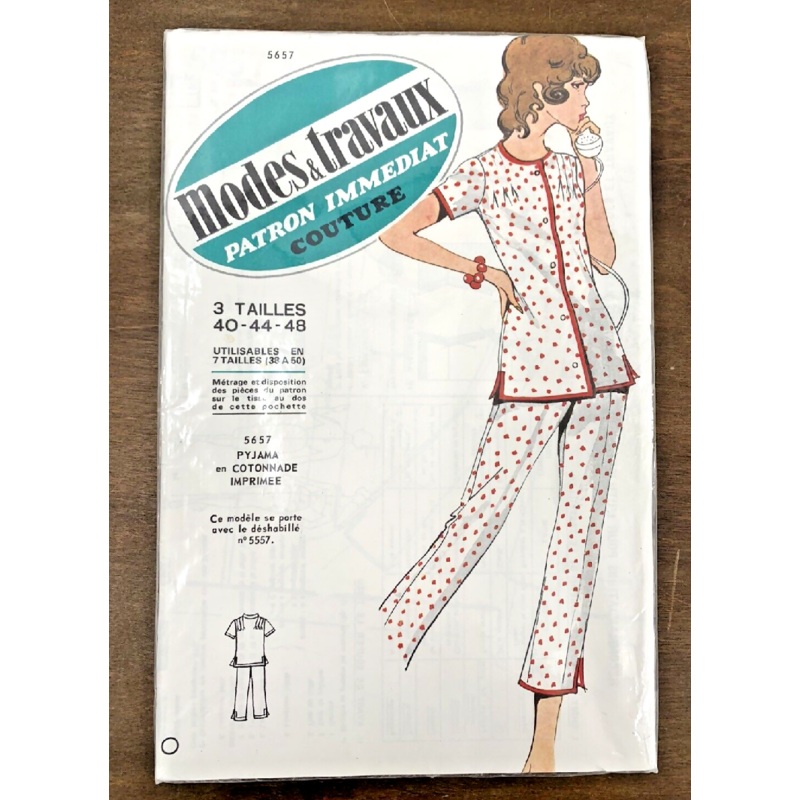 VTG French Modes Travaux Patron Immediat Sewing Pattern Factory Folded Pajamas Sz 48