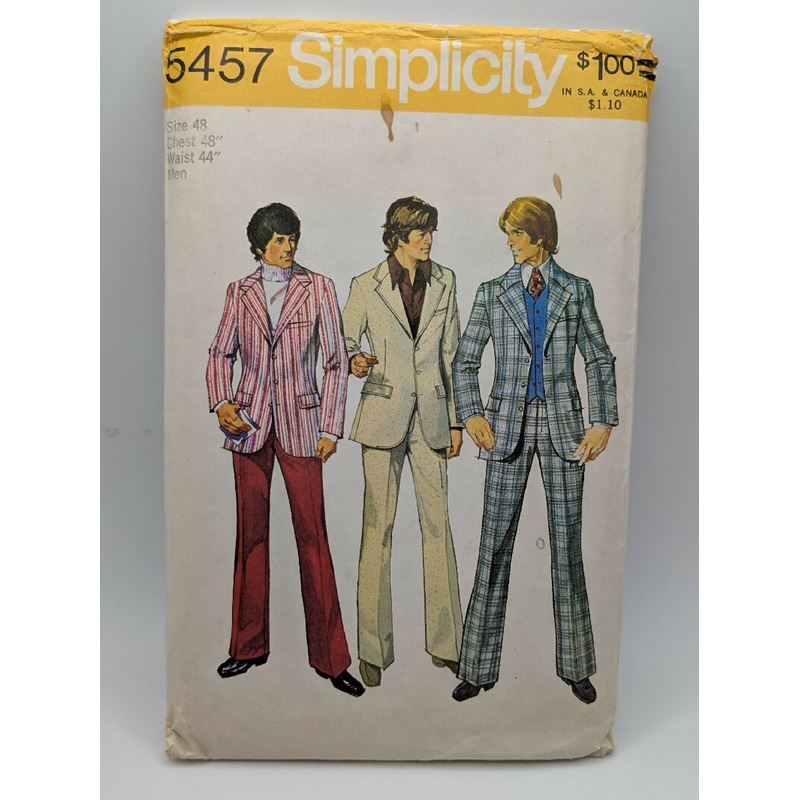 VTG Simplicity 5457 Men's Single Breasted Jacket & Pants Pattern Size 48