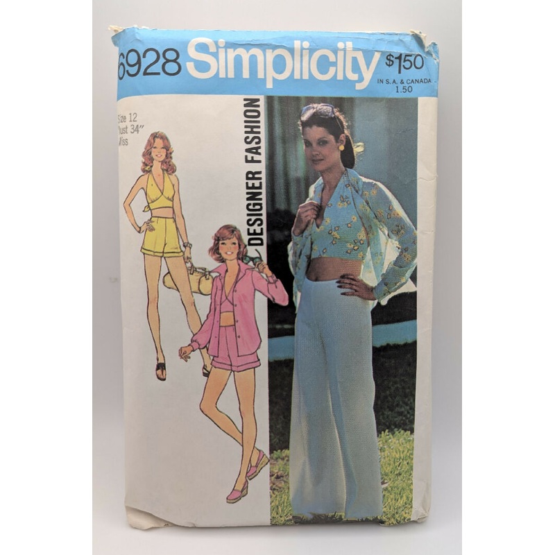 VTG Simplicity 6928 Misses Shirt Jacket, Halter Top, Shorts, Pants Pattern Size 12
