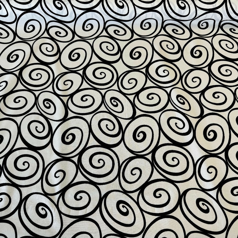 Black & White Swirl Pattern Print Cotton-Synthetic Blend Woven - Yardage