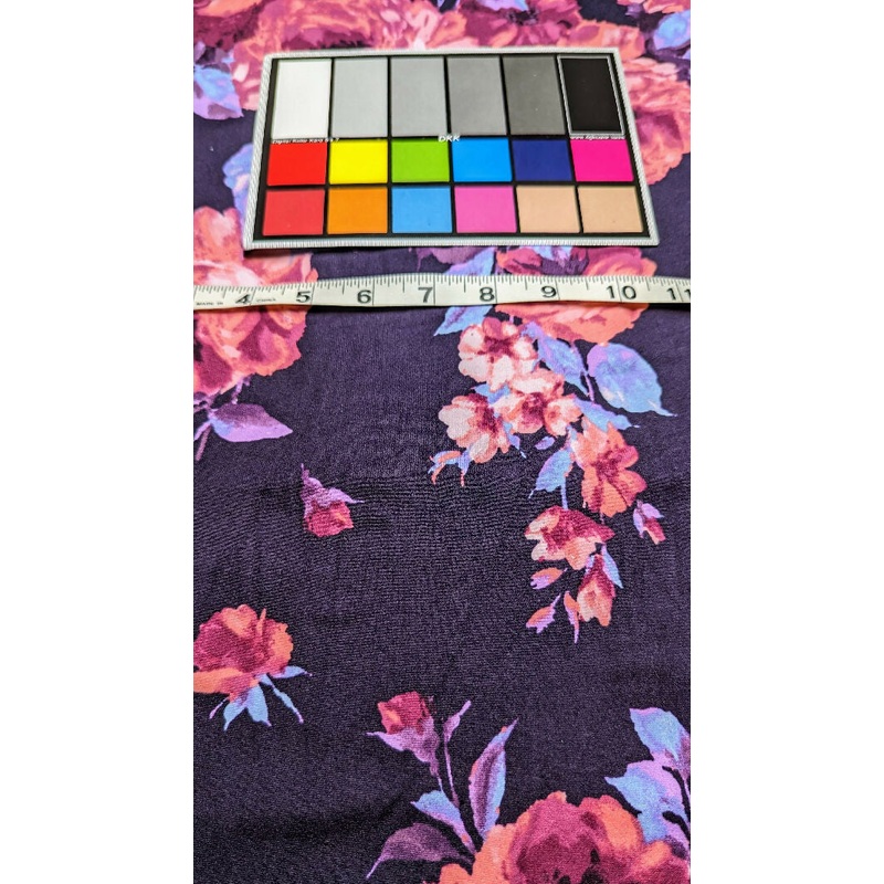 Eggplant Multicolor Floral Print Double Brushed Polyester Knit Fabric 60"W - 1 yd
