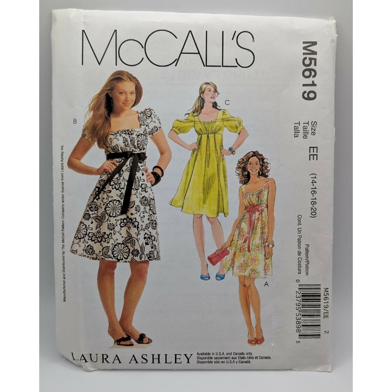 McCall's 5619 Laura Ashley Milk Maid Style Dress Pattern Sizes 14-20