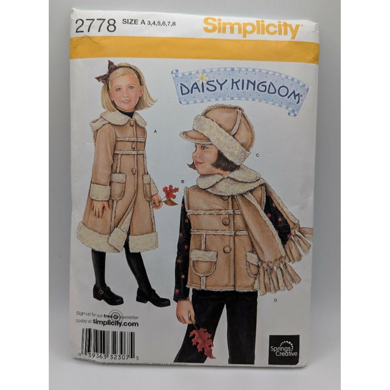 Simplicity 2778 Daisy Kingdom Child's Coat, Vest, Scarf & Hat Pattern Sizes 3-8