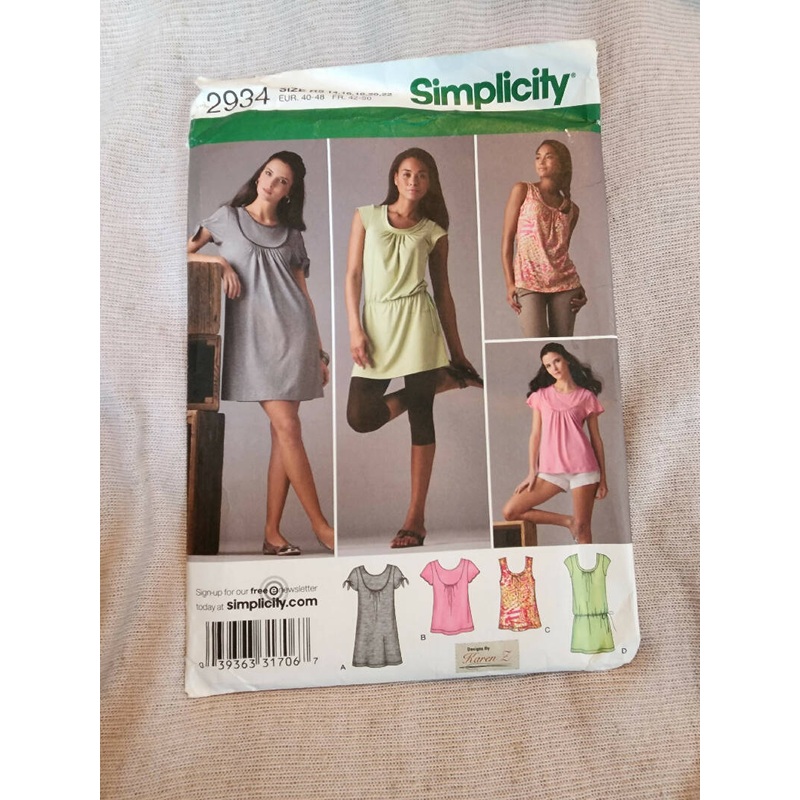 Simplicity 2934 - Misses Knit Tunic & Top, UC/FF, SZ 14-22
