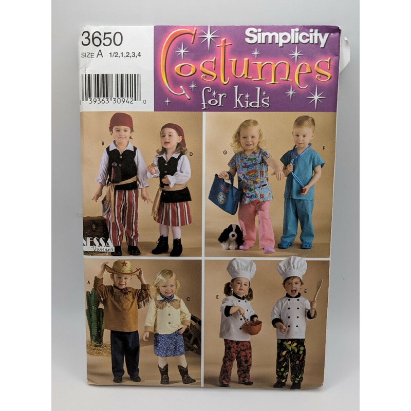 Simplicity 3650 Costumes for Kids Toddler's Costumes Pattern Sizes 1/2-4