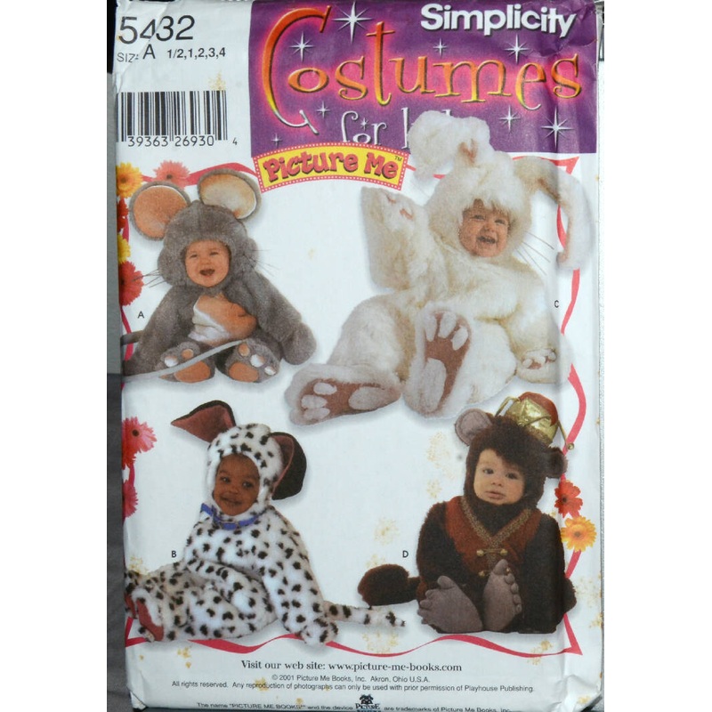 Simplicity 5432 Toddlers Costumes Bunny Bear Dog Sewing Pattern Uncut Size 1/2-4