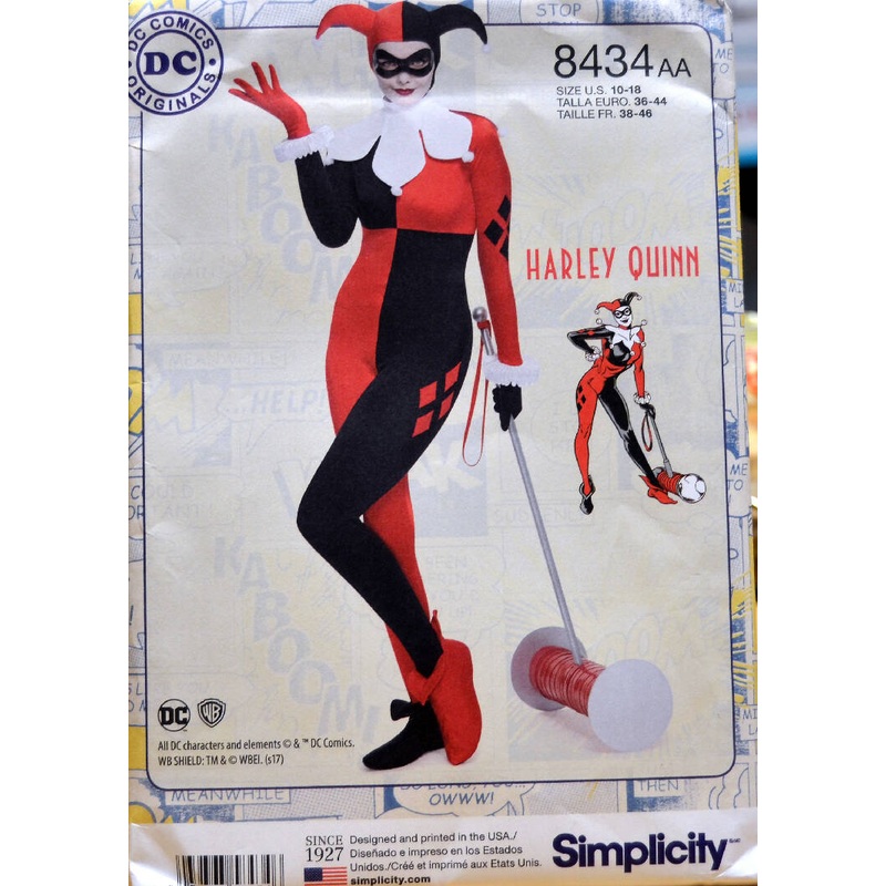 Simplicity 8434 Harley Quinn DC Comics Costume Cosplay Pattern New, Uncut