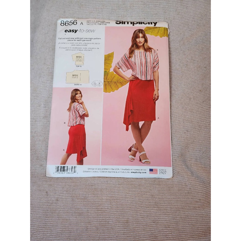 Simplicity 8656 - Misses Skirt & Top, UC/FF, SZ XXS-XXL