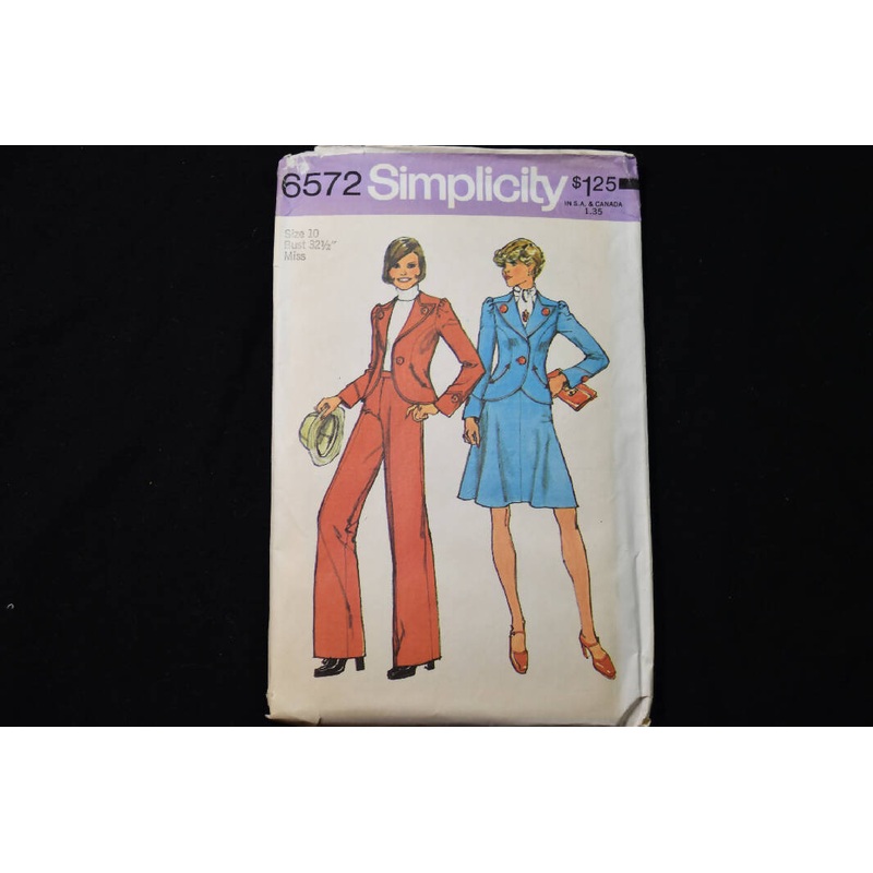 Vintage 1974 - Simplicity 6572 Womens Misses Jacket, Skirt, Pants Sewing Pattern UNCUT - Size 10 - Unlined Jacket, Short Skirt