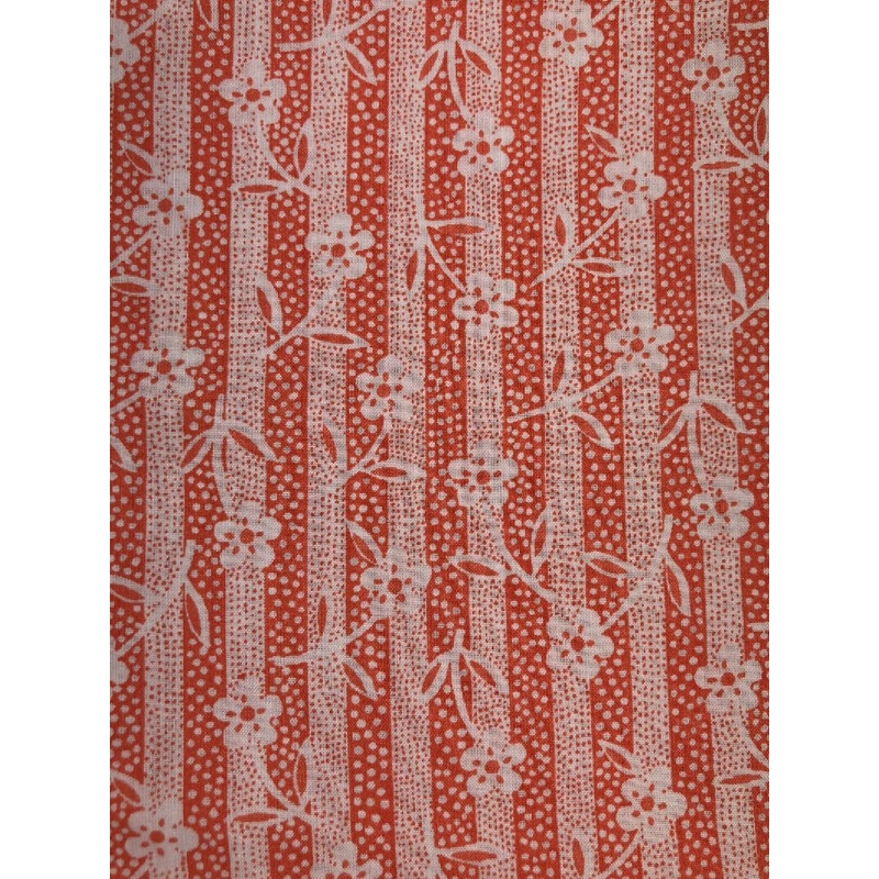 Vintage 70s Orange White Dainty Floral Stripe Fabric 1 yards +20" x 44" wide