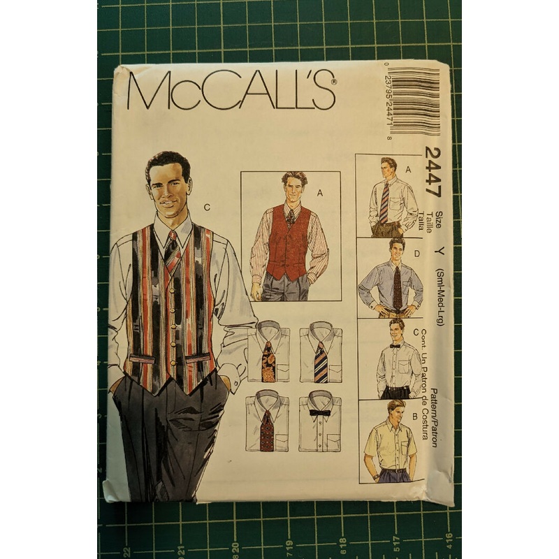 Vintage McCall's 2447 Men's Lined Vest, Shirt, Tie & Bow Tie Sewing Pattern Sizes S-L