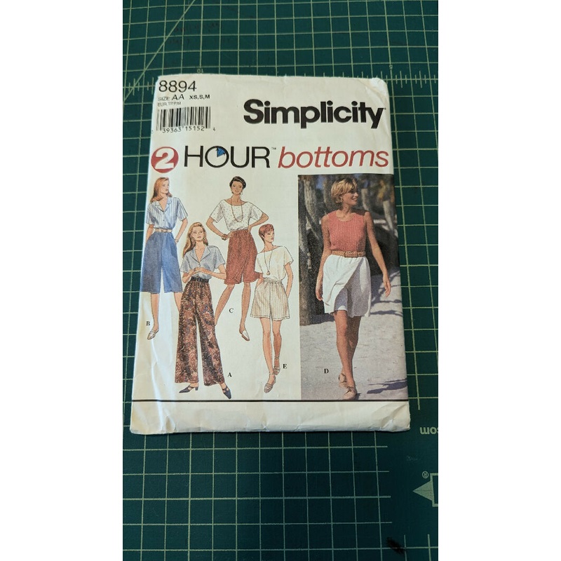Vintage Simplicity 8894 2-Hour Bottoms Women's Pants/Shorts Pattern XS, S, M
